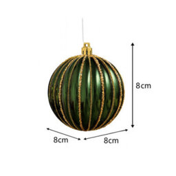 Melody Maison Set Of 2 Green Glitter Striped Reeded Hanging Baubles - 8Cm - thumbnail 7