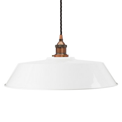 White Large Chancery Painted Dome Pendant Light With Antique Copper Lamp Holder And Black Twisted Cable - Se Home - image 1