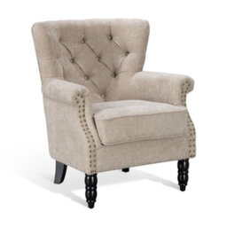 Tufted Beige Accent Chair Liana With Black Wooden Legs - Small Living Room Fabric Armchair - thumbnail 3