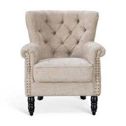Tufted Beige Accent Chair Liana With Black Wooden Legs - Small Living Room Fabric Armchair - thumbnail 2