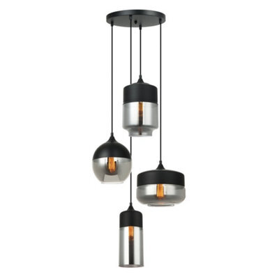 Luminosa Lighting Luminosa Modern Hanging Pendant Black 4 Light  With Black, Smoky Shade, E27 Dimmable