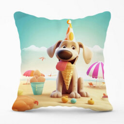 Warren Reed Designer Dog On A Beach Holiday Cushions 60Cm X 60Cm - thumbnail 1