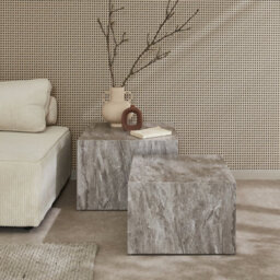 Sweeek - Pair Of Square Coffee Tables With Marble Effect Paros Grey 58X58X40 Cm - thumbnail 4