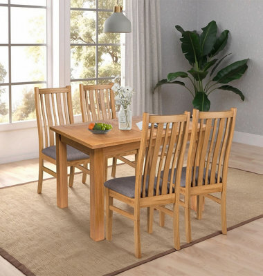 Hallowood Furniture Camberley Oak Butterfly Extending Dining Table With 4 Premium Oak Chairs With Steel Grey Seat Pad - image 1