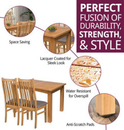 Hallowood Furniture Camberley Oak Butterfly Extending Dining Table With 4 Premium Oak Chairs With Steel Grey Seat Pad - thumbnail 2