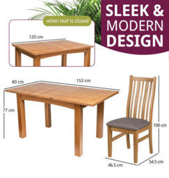 Hallowood Furniture Camberley Oak Butterfly Extending Dining Table With 4 Premium Oak Chairs With Steel Grey Seat Pad - thumbnail 3