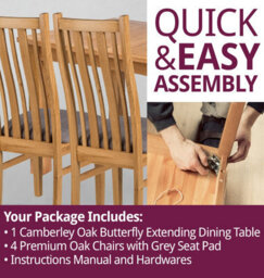 Hallowood Furniture Camberley Oak Butterfly Extending Dining Table With 4 Premium Oak Chairs With Steel Grey Seat Pad - thumbnail 7