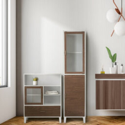 Teamson Home Bathroom Floor Cabinet, Wooden Cabinet With Drawer, Bathroom Storage, Walnut/white - thumbnail 3
