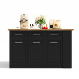 Abrihome Kitchen Island With Extendable Dining Table 150X90X90Cm, Storage Cabinet, Drawers & Adjustable Shelves, Black+Natural - thumbnail 9