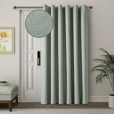 Aspire Homeware Sage Green Linen 100% Blackout Curtain Thermal Insulated Eyelet Door Curtain Single Panel (W)168Cm X (D)213Cm - image 1