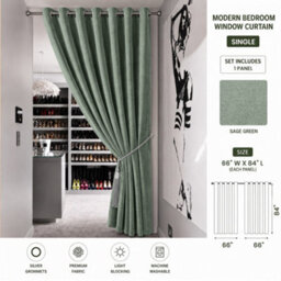 Aspire Homeware Sage Green Linen 100% Blackout Curtain Thermal Insulated Eyelet Single Panel Door Curtain (W)168Cm X (D)213Cm - thumbnail 8
