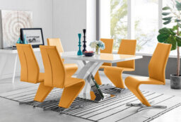 Furniturebox Uk Atlanta Modern Rectangle Chrome Metal High Gloss White Dining Table And 6 Mustard Yellow Willow Chairs Set