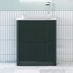 Royal Bathrooms Avenza 800mm Deep Moss Green Floor Standing Countertop Bathroom Vanity Unit 2 Drawer With Qubix Basin - thumbnail 1