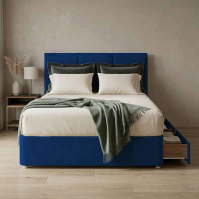 Adore Designs Alton Plush Velvet Divan Bed, Headboard - 5Ft Kingsize - Blue - 0 Drawers - image 1