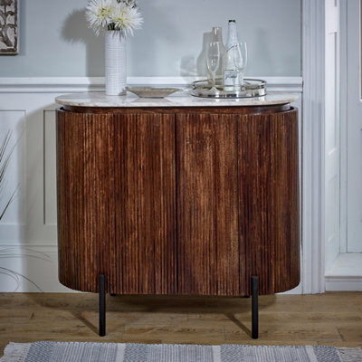 Ancient Mango Wood Sideboard/drinks Cabinet With Marble Top & Metal Legs - image 1
