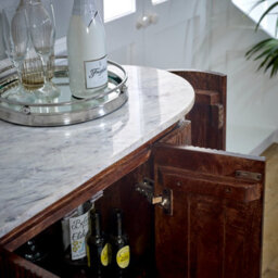 Ancient Mango Wood Sideboard/drinks Cabinet With Marble Top & Metal Legs - thumbnail 8