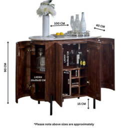 Ancient Mango Wood Sideboard/drinks Cabinet With Marble Top & Metal Legs - thumbnail 9