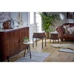Ancient Mango Wood Sideboard/drinks Cabinet With Marble Top & Metal Legs - thumbnail 6