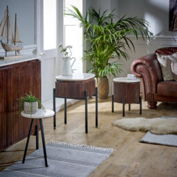 Ancient Mango Wood Sideboard/drinks Cabinet With Marble Top & Metal Legs - thumbnail 7