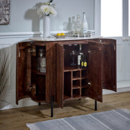 Ancient Mango Wood Sideboard/drinks Cabinet With Marble Top & Metal Legs - thumbnail 4