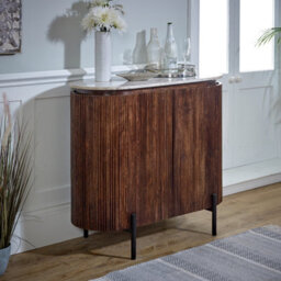 Ancient Mango Wood Sideboard/drinks Cabinet With Marble Top & Metal Legs - thumbnail 2