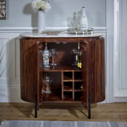 Ancient Mango Wood Sideboard/drinks Cabinet With Marble Top & Metal Legs - thumbnail 3
