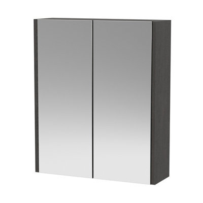 Hudson Reed Juno Wall Hung 2 Door Mirror Cabinet With Soft Close Hinges, Graphite Woodgrain, 715 X 600 mm - image 1