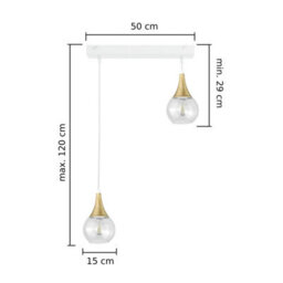 Luminosa Lighting Luminosa Lacrima Bar Pendant Ceiling Light White, Gold Transparent Glass Shade 2X E27 - thumbnail 2