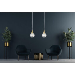 Luminosa Lighting Luminosa Lacrima Bar Pendant Ceiling Light White, Gold Transparent Glass Shade 2X E27 - thumbnail 3