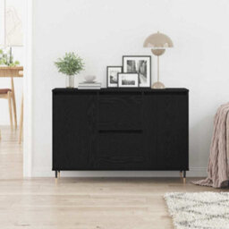Berkfield Sideboard With Doors & Drawers Black Oak 101,5X35X70 Cm - thumbnail 4