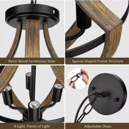 Rustic Farmhouse Pendant Light Retro Wood Ceiling Chandelier Indoor Outdoor Kitchen Dining Room Antique Style Aex - thumbnail 5