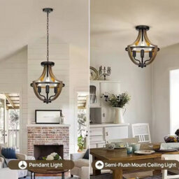 Rustic Farmhouse Pendant Light Retro Wood Ceiling Chandelier Indoor Outdoor Kitchen Dining Room Antique Style Aex - thumbnail 4