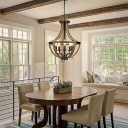Rustic Farmhouse Pendant Light Retro Wood Ceiling Chandelier Indoor Outdoor Kitchen Dining Room Antique Style Aex - thumbnail 6