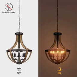 Rustic Farmhouse Pendant Light Retro Wood Ceiling Chandelier Indoor Outdoor Kitchen Dining Room Antique Style Aex - thumbnail 8