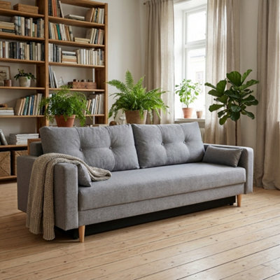 Bongo Upholstered Sofa Bed Hr Foam Bonnell Springs Wooden Legs Bedding Storage Living Room 220X94X86Cm Light Grey - image 1