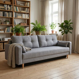 Bongo Upholstered Sofa Bed Hr Foam Bonnell Springs Wooden Legs Bedding Storage Living Room 220X94X86Cm Light Grey - thumbnail 1