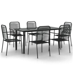 Berkfield 7 Piece Garden Dining Set Black Cotton Rope And Steel - thumbnail 2
