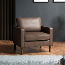 Furnishings For Less UK Bexhill Brown Faux Leather 3 Piece Sofa Suite 2 Seater And 2 Armchairs - thumbnail 4