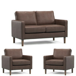Furnishings For Less UK Bexhill Brown Faux Leather 3 Piece Sofa Suite 2 Seater And 2 Armchairs - thumbnail 1