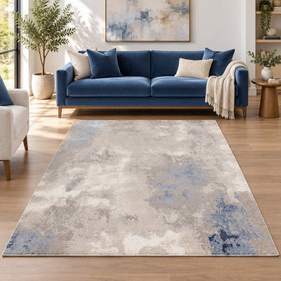 Underfoot Abstract Rug Blue Beige Modern Large Small High Low Pile Living Room Bedroom - image 1
