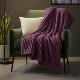 Chunky Ribbed Mink Throw Ultra Soft Warm Elegant Blanket For Sofa Or Bed Plum - thumbnail 1