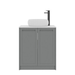Royal Bathrooms Royal Bathroom Elmore 700mm Matt Pebble Grey Freestanding Bathroom Vanity Unit 2 Door Plain White Worktop With Milan Basin - thumbnail 7