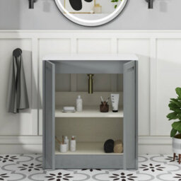 Royal Bathrooms Royal Bathroom Elmore 700mm Matt Pebble Grey Freestanding Bathroom Vanity Unit 2 Door Plain White Worktop With Milan Basin - thumbnail 6