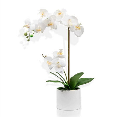 Artificial Orchid Flower Display In Pot 55Cm White Realistic - image 1
