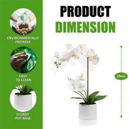 Artificial Orchid Flower Display In Pot 55Cm White Realistic - thumbnail 2