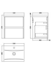 Balterley Square Wall Hung 2 Drawer Vanity Unit & Ceramic Basin, 500mm - Matt Coastal Grey - thumbnail 6