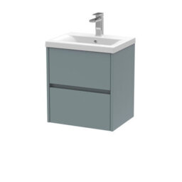 Balterley Square Wall Hung 2 Drawer Vanity Unit & Ceramic Basin, 500mm - Matt Coastal Grey - thumbnail 1