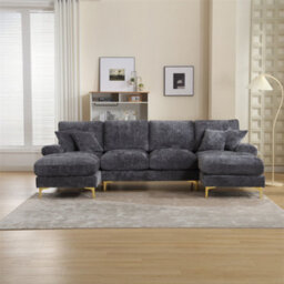 Abrihome Stylish Modular Sectional Sofa Set With Double Chaise, U-Shaped Chenille Fabric Lounge Suite For The Living Room, Grey - thumbnail 8