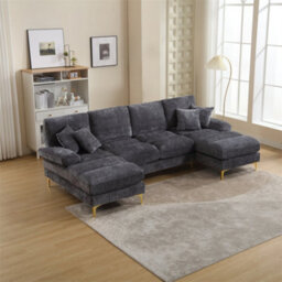Abrihome Stylish Modular Sectional Sofa Set With Double Chaise, U-Shaped Chenille Fabric Lounge Suite For The Living Room, Grey