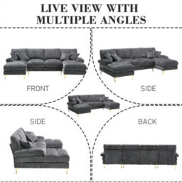 Abrihome Stylish Modular Sectional Sofa Set With Double Chaise, U-Shaped Chenille Fabric Lounge Suite For The Living Room, Grey - thumbnail 5